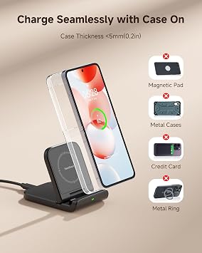 Wireless Charger for Samsung Z Flip 7, SwanScout 501S, Foldable Fast Wireless Charging Stand for Galaxy Z Flip 7/6/5/4/3, Charging Station for Samsung Z Flip Series/Razr+(No Adapter) (Black)