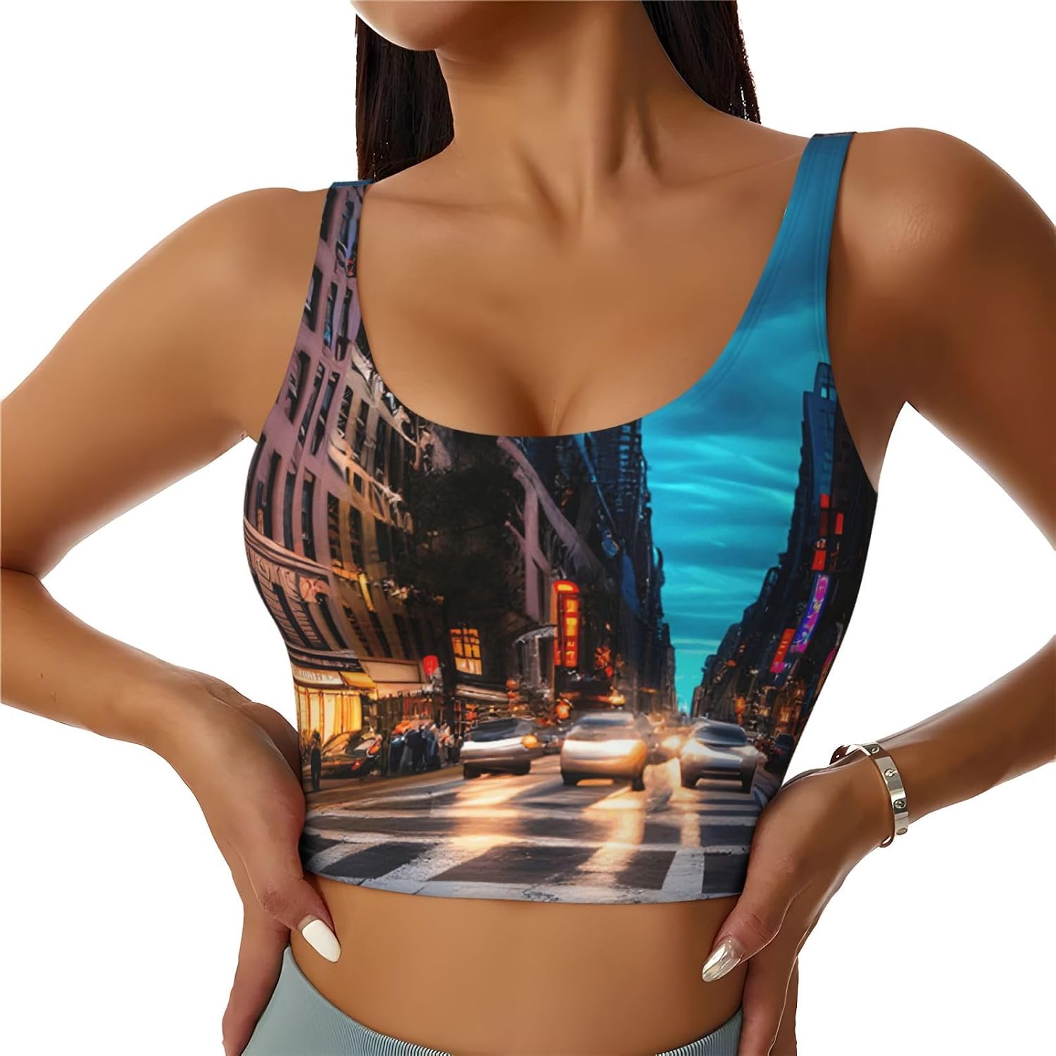Streets of New York City Print Women's Sports Vest Breathable for Yoga Running Gym Athletic Casual Sleeveless Top