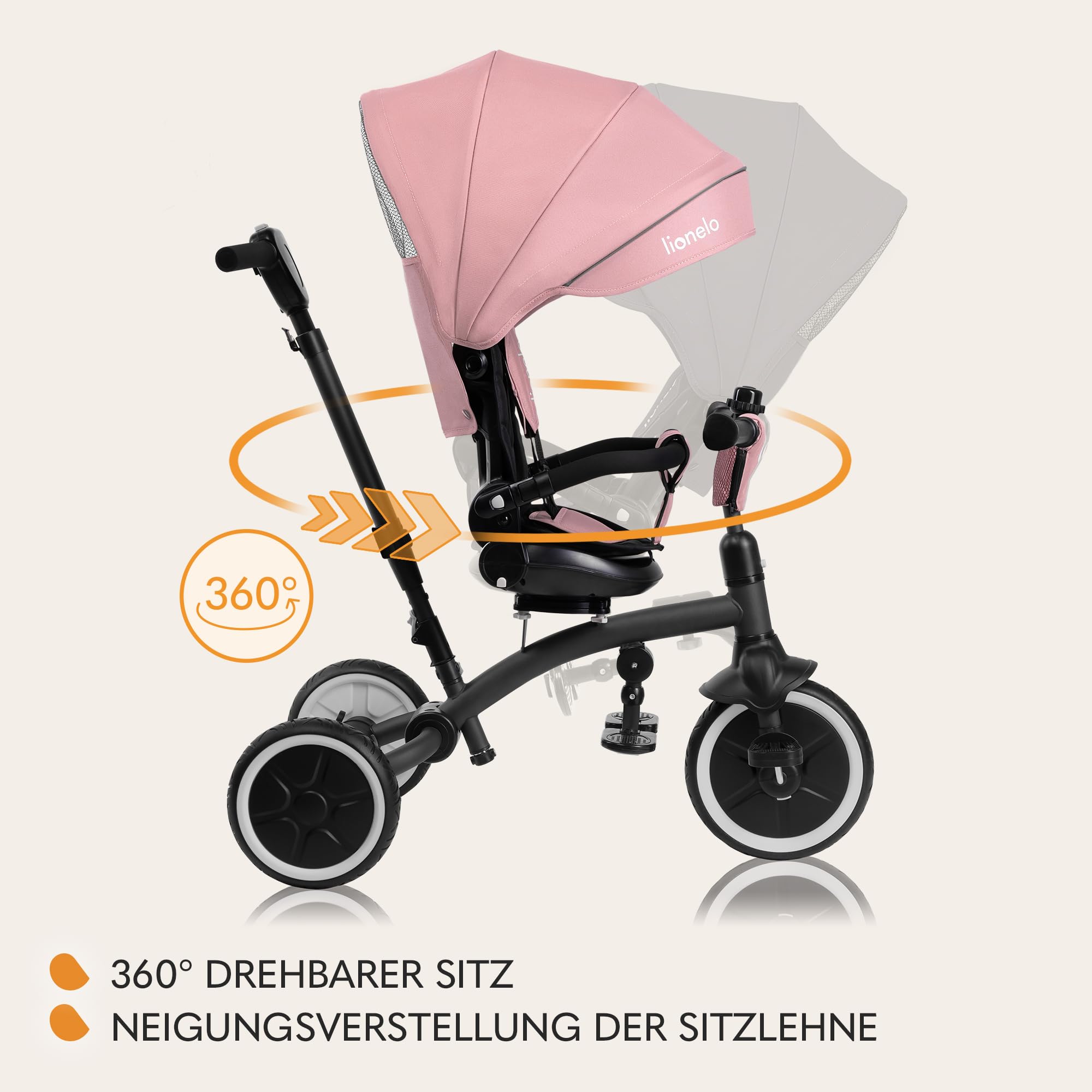 LIONELO Tris Plus Multifunktionales Laufrad Dreirad von 9 Monaten bis 5 Jahren bis zu 25 kg, Kinderwagen, Große PU-Räder Drehbarer Sitz 360 ° Verstellbare Rückenlehne Montage ohne Werkzeug