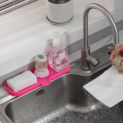 Vista 472 de Jaboneras de baño de silicona con boquilla de drenaje, organizador de fregadero de baño y cocina, soporte para esponja, bandeja de jabón para Gris