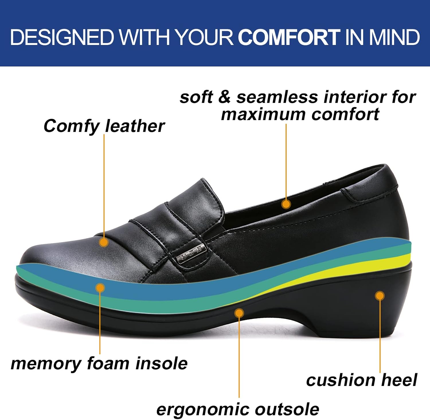 UZB Loafers for Women Dress Shoes Low Heel Slip On Shoes Casual Work Office Dressy Shoes - Image 3