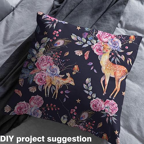 Miniatura 3 de Tela de acuarela de ciervos por yarda, tela de tapicería retro con flores coloridas de animales salvajes para sillas, hojas de selva, ramas y