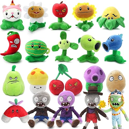 Plants Plush vs Zombies - Juego de 20 juguetes de peluche de PVZ, figura suave, gran regalo para niños y fanáticos, cumpleaños y Halloween (6-8