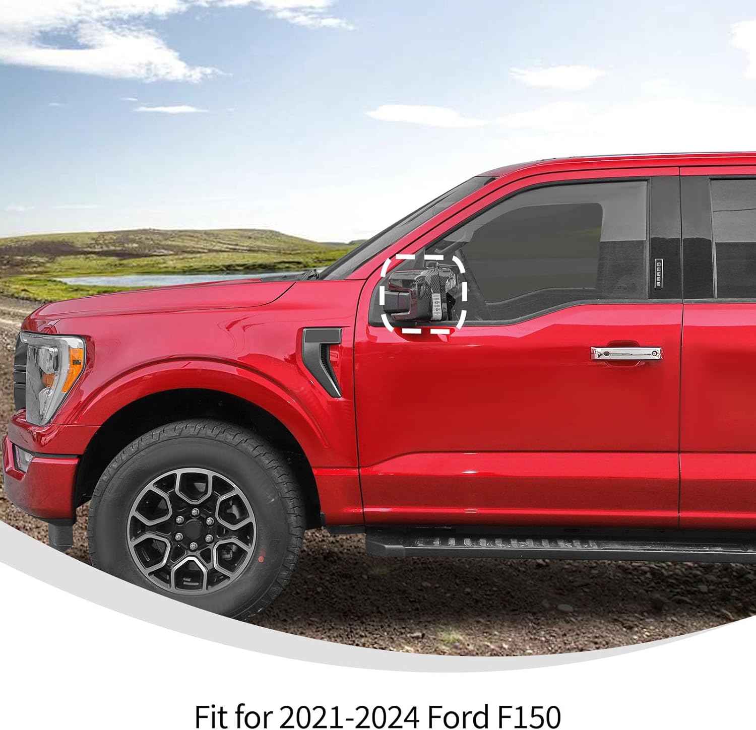 Linskip Driver and Passenger Side Mirror Covers Combo Kit Fit for 2021-2024 2025 Ford F150, Mirror Caps & Mirror Rain Guard for F150 Exterior Accessories(Black Carbon)