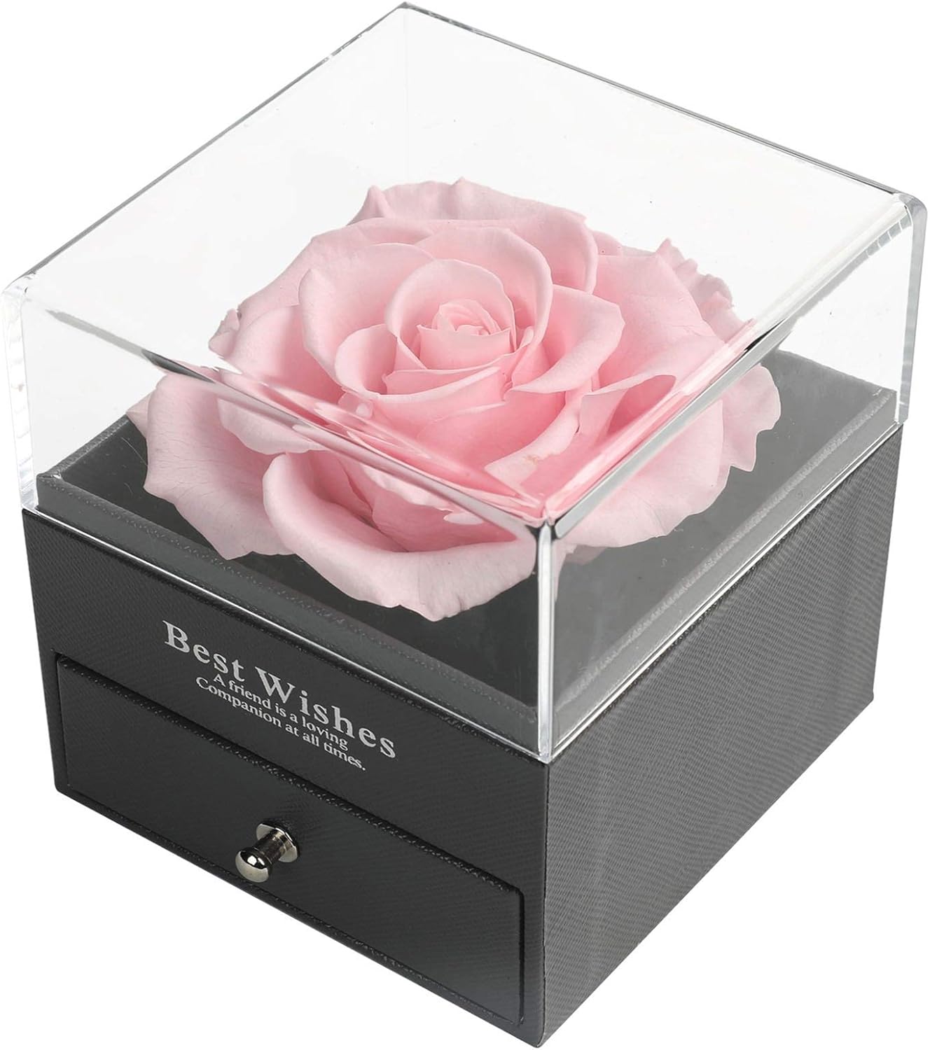 Skalago Preserved Real Rose Drawer with Heart Necklace I Love You in 100 Languages Gift Set, Handmade Enchanted Real Rose Flower for Valentine’s Day Anniversary Birthday Romantic Gifts for her (Pink)