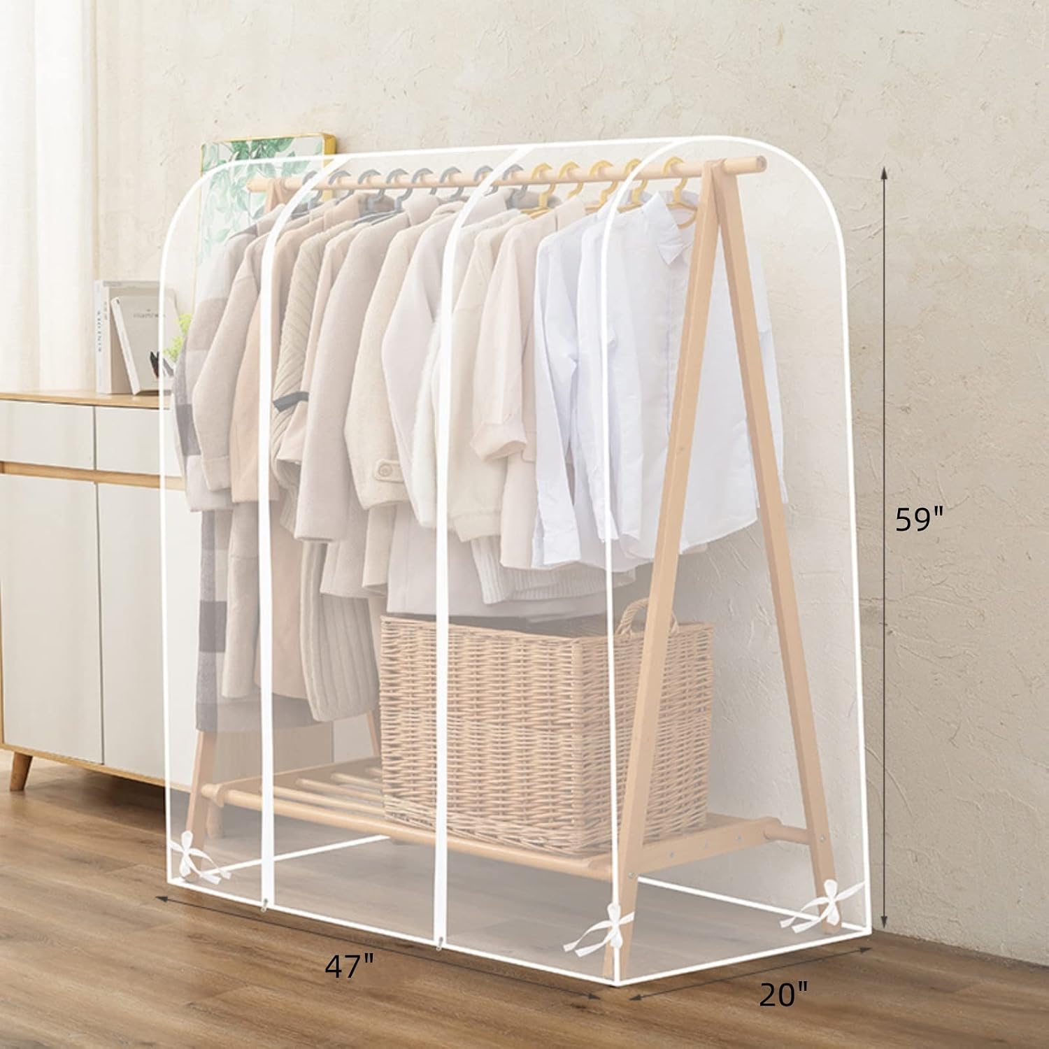 Garment Rack Cover, Transparent PEVA Clothes Rack Cover with 2 Smooth Zipper, Clothing Dustproof Waterproof Protector Cover (47X20X59-Clear)