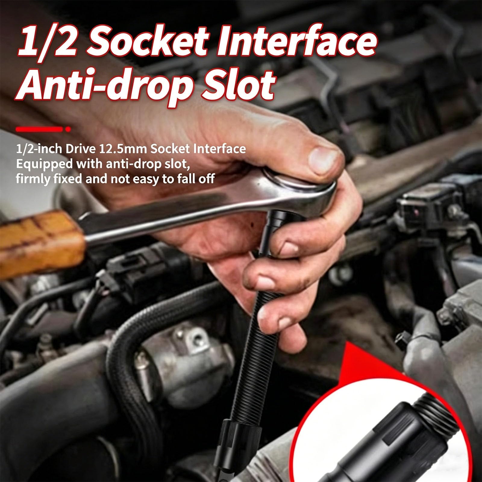Flexible Shaft Extension, 1/2" Drive Flexible Socket Extension Bar, 360° Bendable Ratchet Rod for Impact Wrench, Spring Steel Flex Reach Tool for Automotive Repair Tight Spaces (#A)