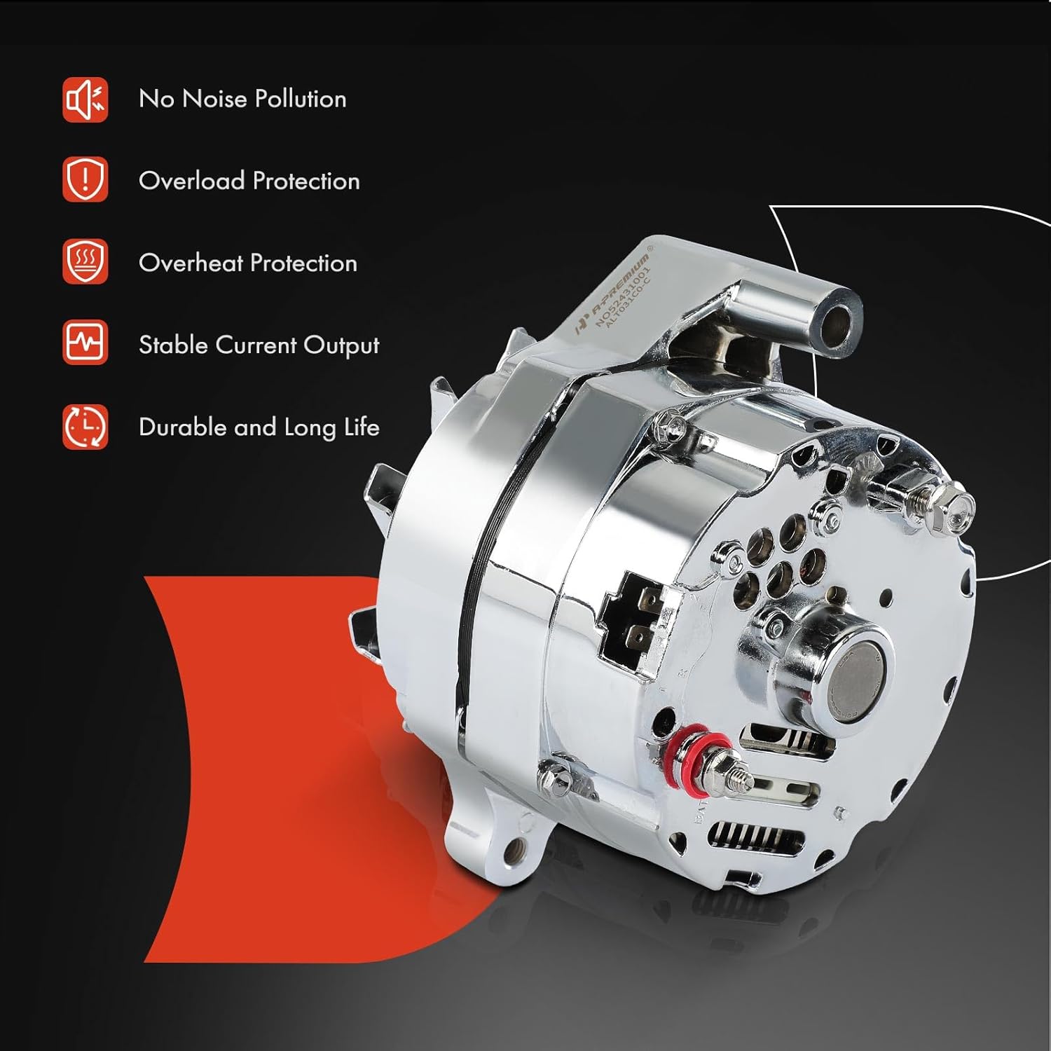 A-Premium Alternator Compatible with Ford 1G Style 289 302 351 1963-1995, 2.0L 2.2L 2.3L 2.4L 2.8L 2.9L 3.3L 3.8L 3.9L 4.1L 4.2L 4.3L 4.7L 4.9L 5.0L 5.7L 5.8L 5.9L 6.2L, 12V 110A 1-Groove V-Belt