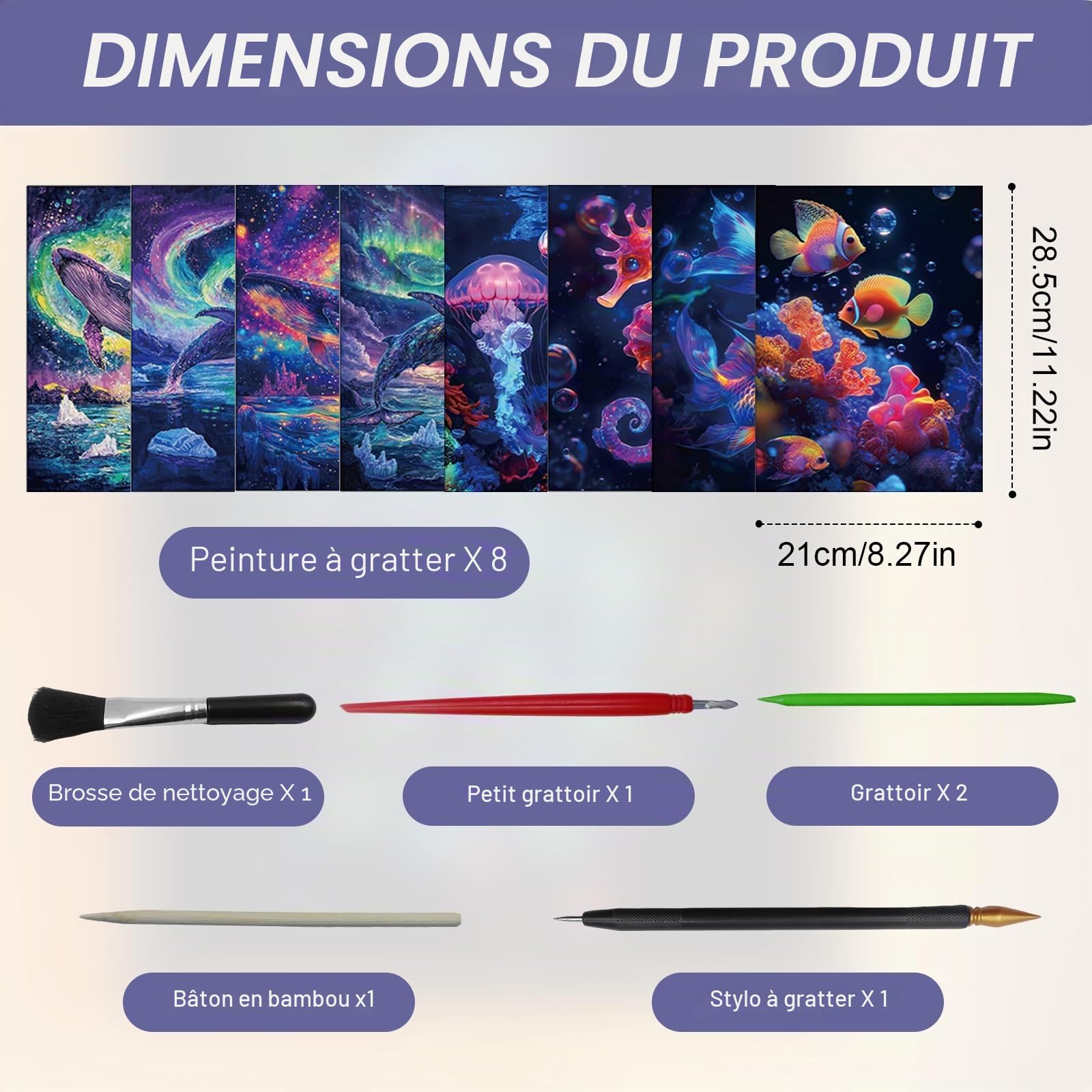 Carte à Gratter pour Adultes, 8 Feuilles A4 Papier à Gratter Scratch Art Kit