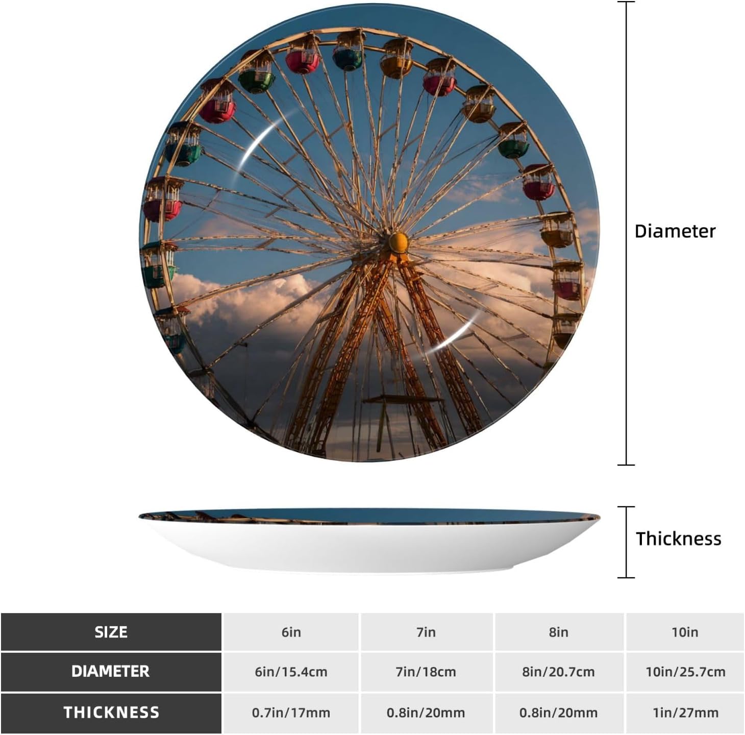 Decorative Plate 10in Bone China Dessert Plates with Display Stand Ceramic Ornament Ceramic Ferris Wheel Decorative Plates Art Crafts Porcelain Plate for Home Club Living Room