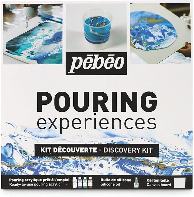 Pebeo Pouring Acrylic Experience Discovery Kit Includes Paint, Silicone Oil & Canvas