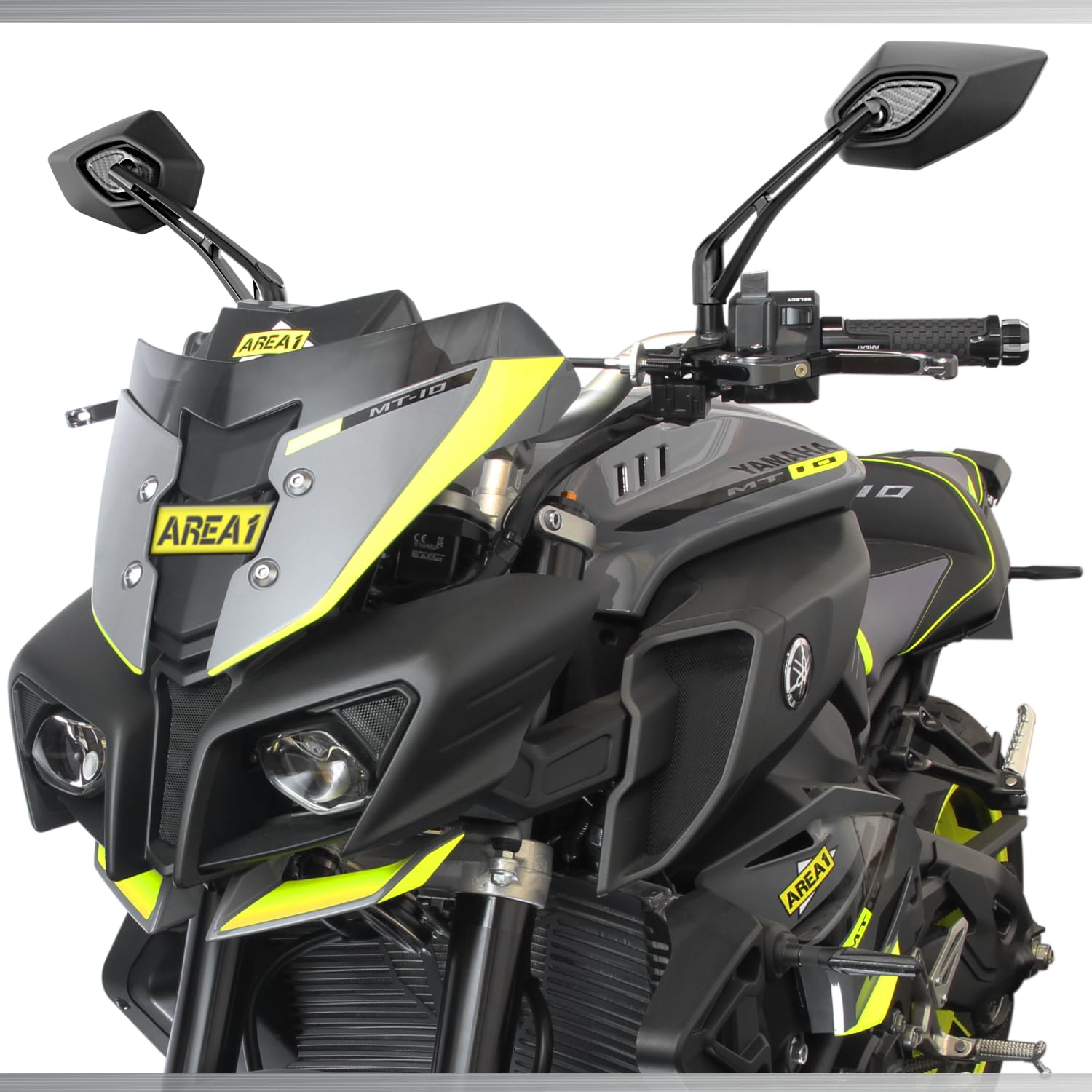 Area1 Espejo para moto y scooter Carbono (2 piezas) Homologado E, 2x M10/M8 rosca derecha + 1xM10/M8 rosca izquierda ATV, Quad (Carbono)