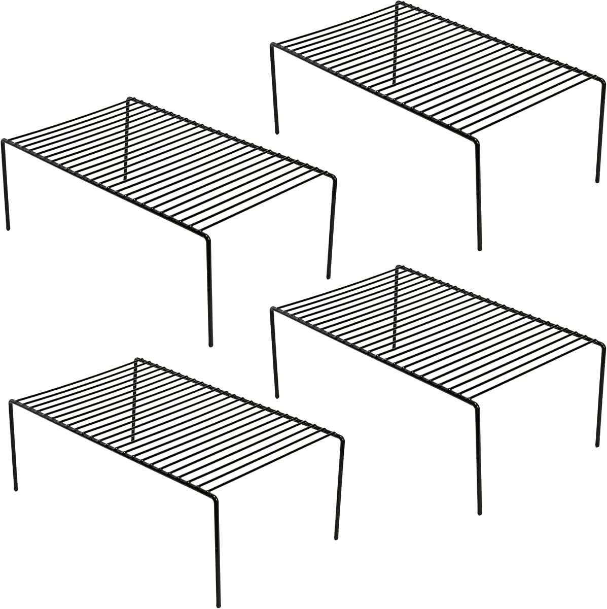 Organizador de estantes para gabinete de cocina, juego de 2, estantes de almacenamiento de despensa de alambre de metal grandes (15,7 x 9,4 pulgadas), estantes para platos para gabinetes, congelador, mostrador, organizadores de armarios y almacenamiento, color negro