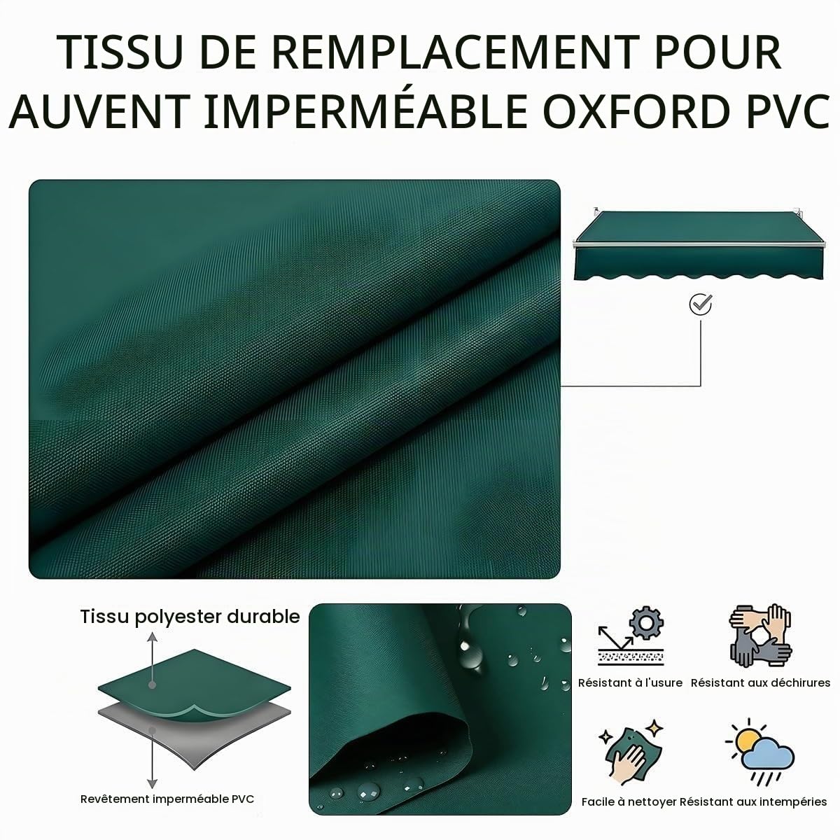 Store Banne sans Percage, Store Exterieur Terrasse, Store banne rétractable Manuel en Polyester, 2 m, 3 m, 4 m, 5 m, 6 m, 7 m, 8 m, 10 m, 12 m, 16 m, 20 m, pour terrasse, Balcon(I,300x200cm)