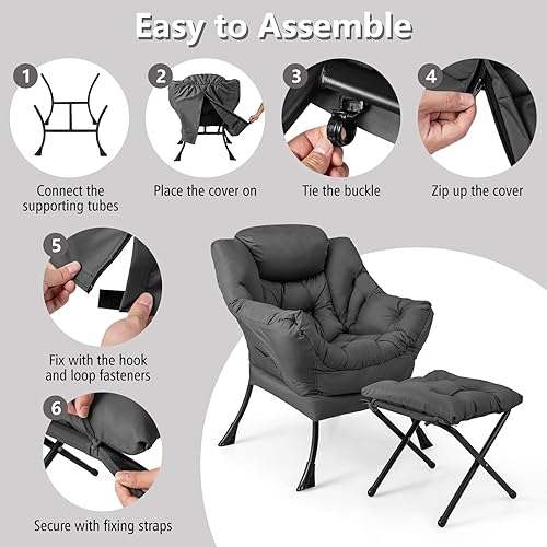 Miniatura 9 de Giantex Silla perezosa con otomana, sofá decorativo con reposapiés plegable, bolsillo de almacenamiento lateral, sillón tapizado de ocio con