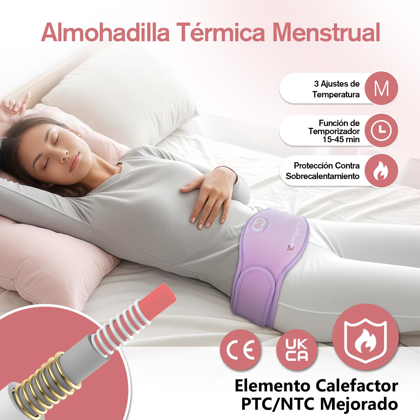 Comfytemp Almohadilla Térmica Menstrual Inalámbrica 5000mAh 150x16cm para Abdomen y Espalda