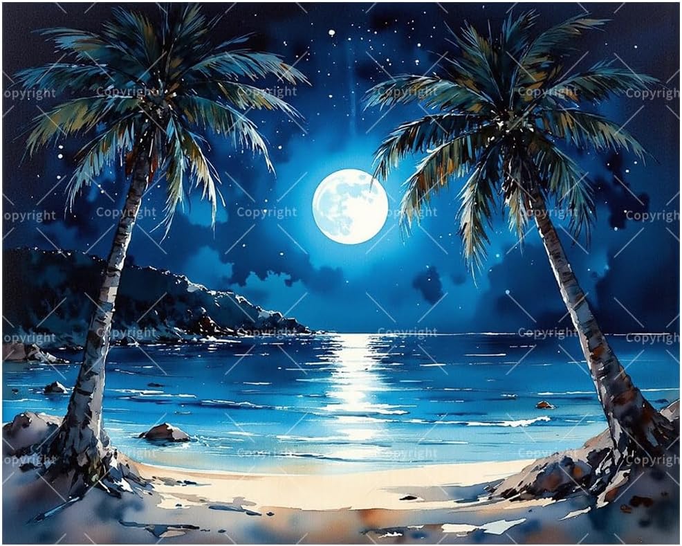 TAOPAOLAB Coastal Paint by Numbers Kit for Adults - DIY Wooden Pathway to Tropical Beach with Palm Trees Painting on Canvas 12x16In, Framed Acrylic Paint Set for Beginners, Art for Decoration