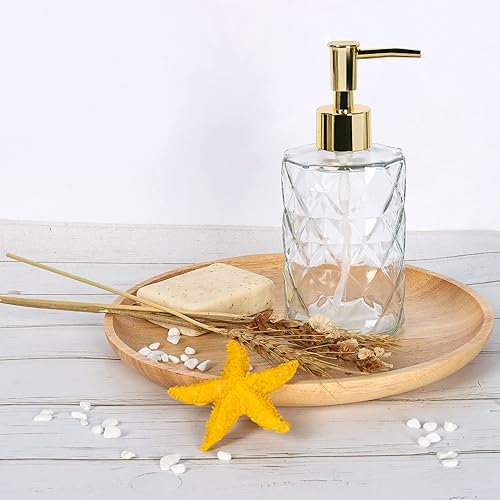 Miniatura 4 de Dispensador de jabón de manos transparente para baño, paquete de 2 dispensadores de jabón de vidrio de 12 oz11.2 fl oz con bomba dorada, dispensador