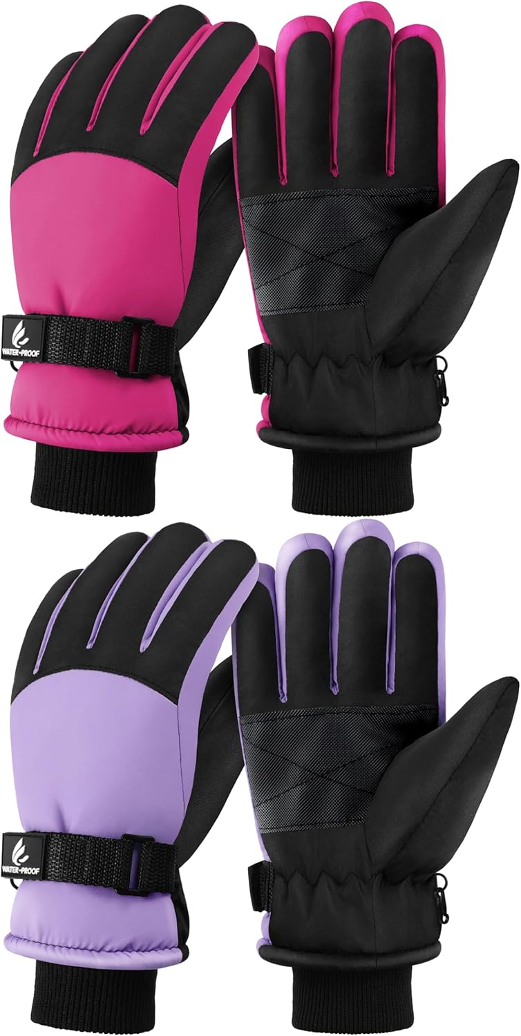 Kids Winter Gloves Waterproof Snow Ski Gloves for Boys Girls Warm Adjustable Accessories for Cold Weather