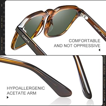 CARFIA Retro Sunglasses for Men Polarized UV400 Protection, Hand-crafted Acetate, 60s Style Square Cool Sun Glasses