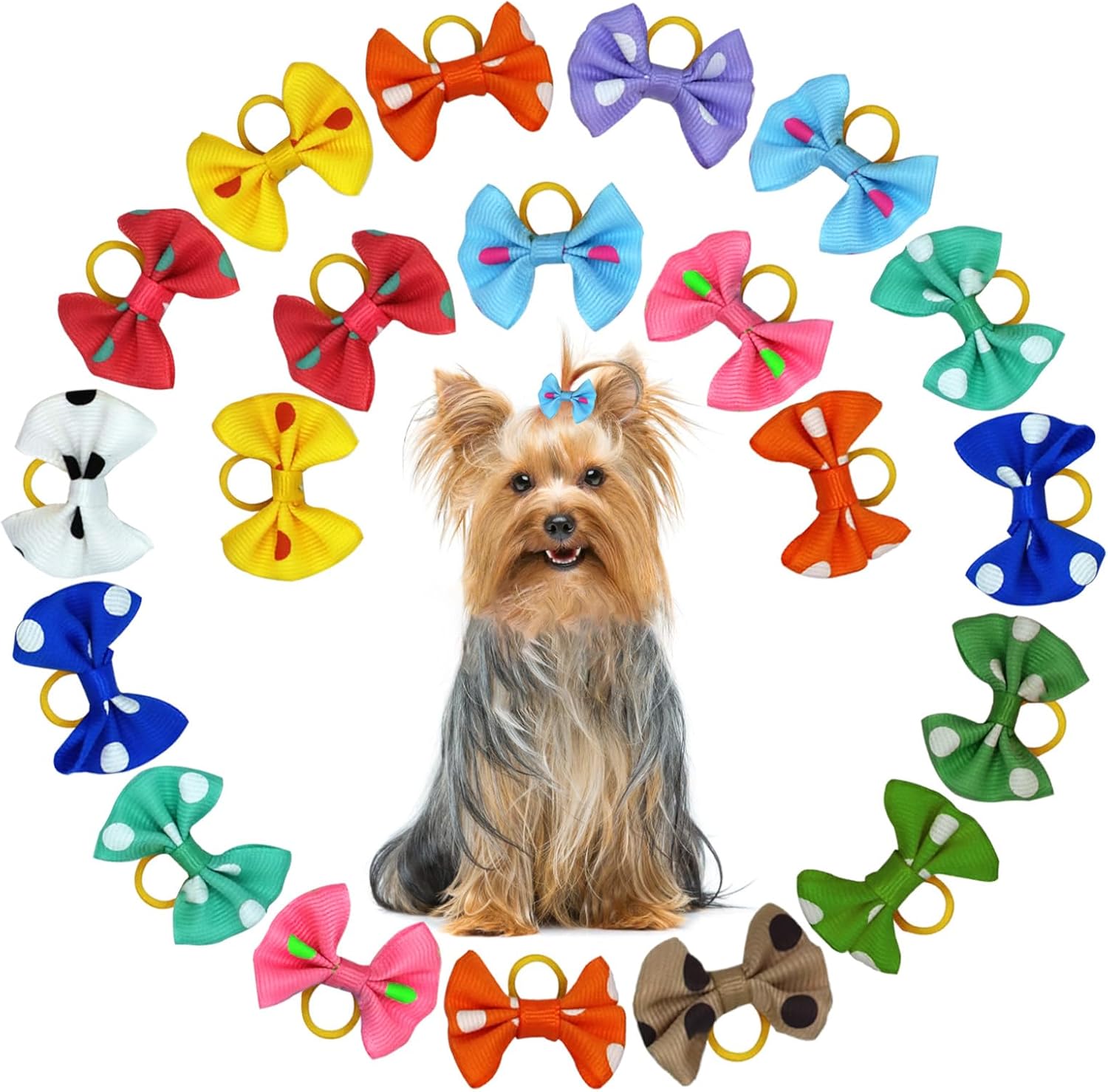 Dog Bows,20pcs Dog Hair Bows with Rubber Bands,Cute Puppy