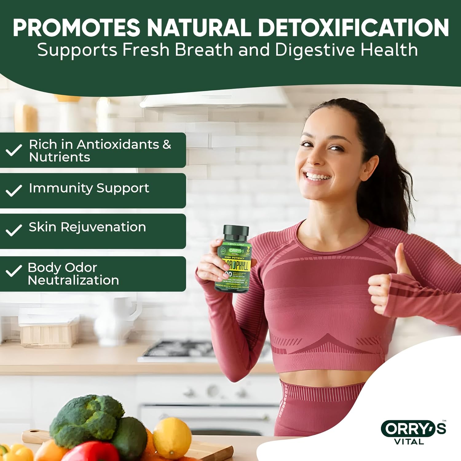 Orry's Vital Chlorophyll Capsules 600 mg - Natural Internal Deodorant to Detox Body Odor, Armpits & Private Parts - Body-Deodorizing Supplement: Supports Immunity and Digestion - 60 Chlorophyll Pills - Image 5