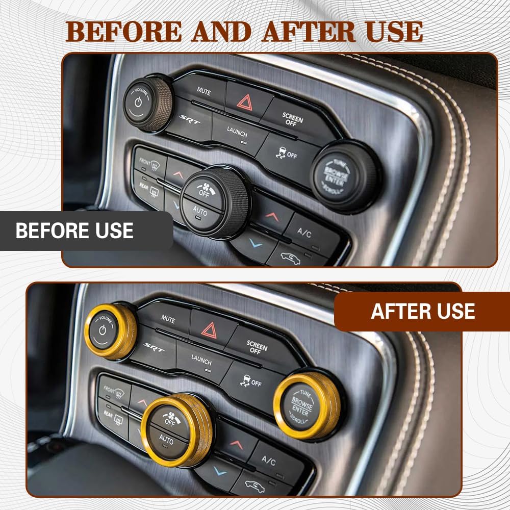3PCS Air Conditioner Switch Button Knob Cover, AC Knob Cover Trims, Aluminum Alloy Air Conditioner Volume Buttom Ring, Climate Control Switch Decal Trim for Dodge Challenger Durango image 4