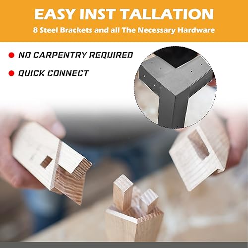 Miniatura 7 de Kit de herrajes para pérgola para exteriores, soportes para pérgola de 4 x 4, kit modular moderno de madera elevada, incluye 2 hombros de soporte, 2