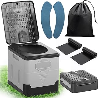 Tragbares Klapptoiletten-Set, 25 L Groß, Maximale Tragung 150KG, 24 Beutel Müllbeutel,Transporttasche, Toilettensitzpolster, Mobile Toilette für Camping, Wohnmobil,Wandern