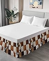 Vista 3 de Falda de cama de cuero vintage, tamaño King de 16 pulgadas de caída, ajustable y elástica, plisada, con volantes de polvo de lujo para cama