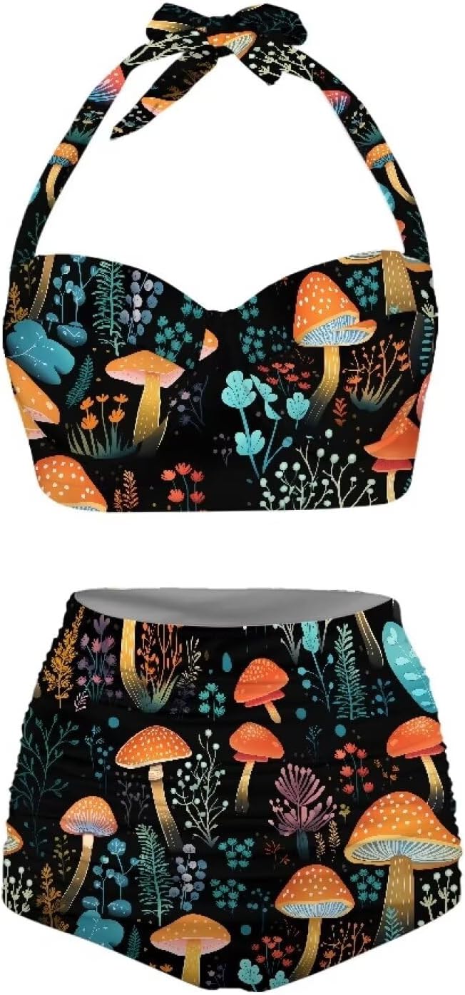 Suobstales Women Swimsuit 2 Pieces Bikini Sets with Halter Push Up Bikini Top and High Waisted Wrap Bottoms Bathing Suit