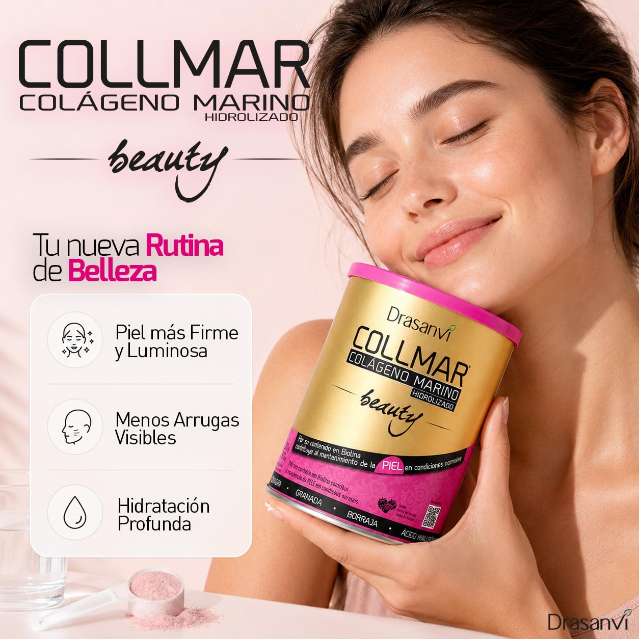 Drasanvi Colageno Marino Hidrolizado Beauty (PACK 2) + Ácido Hialurónico | Colágeno con Biotina + Vitamina C Natural |Elasticidad, Firmeza y Luminosidad de la Piel |2x275g=54 día|Sabor Frutos Bosque
