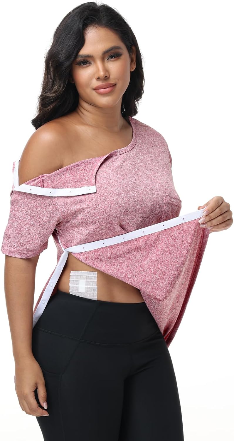 CASMON Post Shoulder Surgery Shirts for Women, After Rotator Cuff Tear Away Full Open Side Snap Adaptive Clothing Unisex