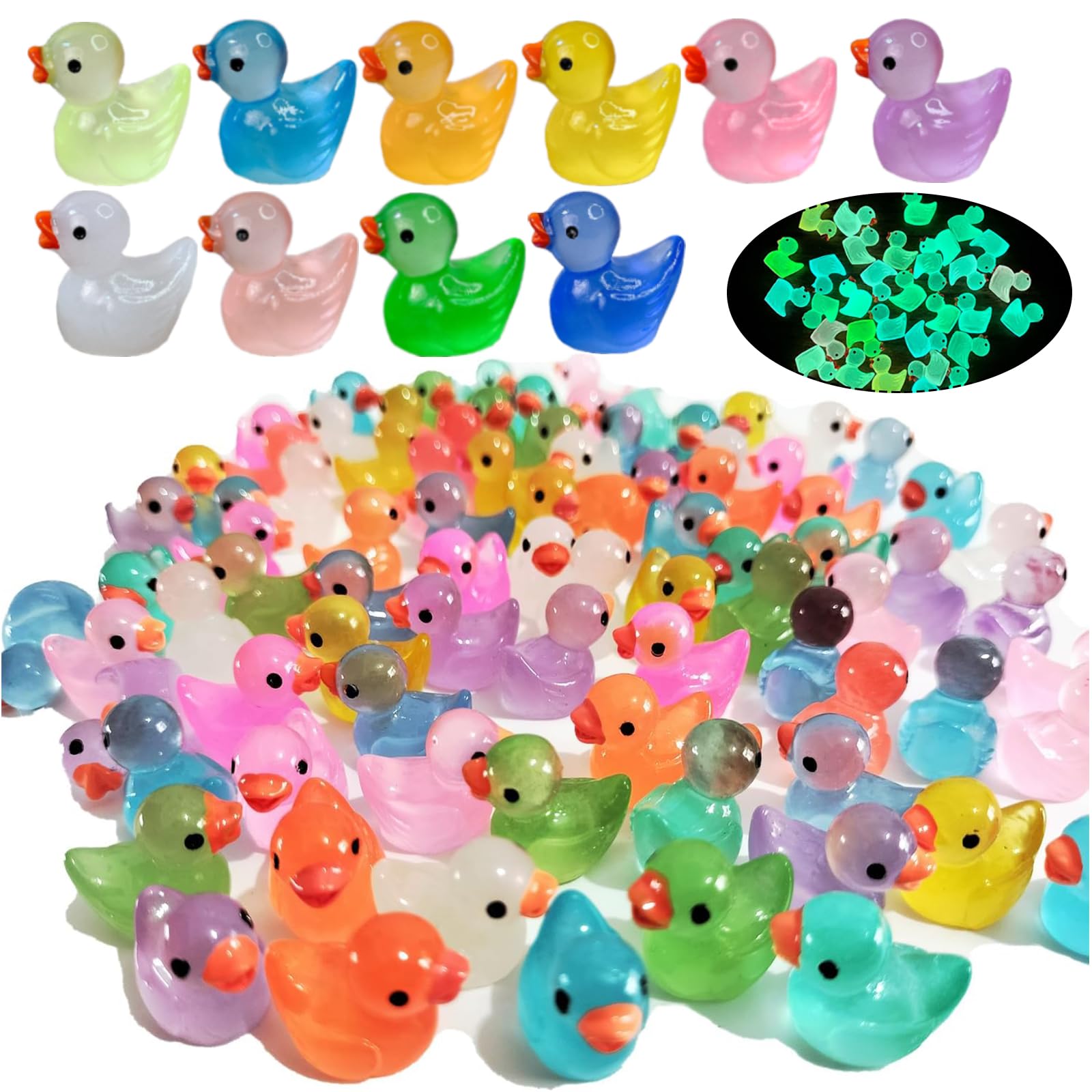 Niwieoi 120 PCS Mini Ducks,Ducks,Tiny Ducks,Plastic Ducks,Mini Rubber Ducks,Little Ducks,Small Ducks,Mini Resin Ducks,Resin Ducks,Small Plastic Ducks,Miniature Ducks,Glow in the Dark Ducks
