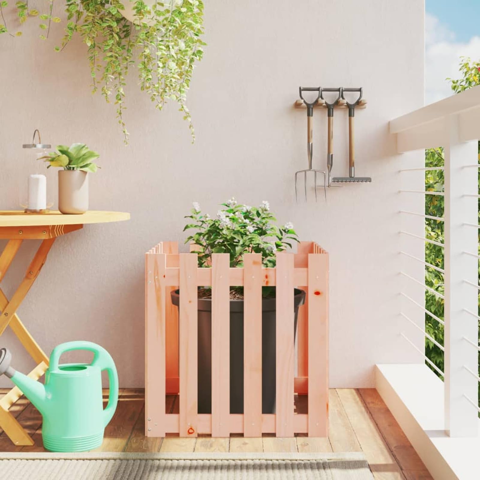 Jardinera con diseño de Valla Madera Maciza Douglas 60x60x60 cm Kit de Cultivo huerto Interior de Hierbas aromáticas