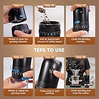 Vista 6 de Portable Electric Coffee Bean Grinder， Upgraded Ceramic Conical Burr with External 40 Levels Adjustable Fine to Coarse Settings, Rechargeable and