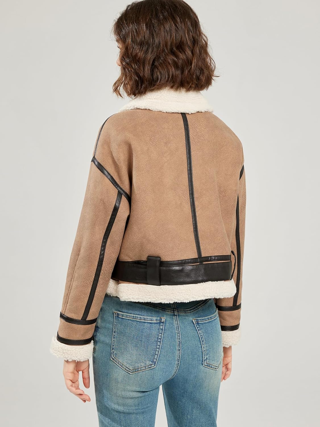 LY VAREY LIN Winter Women Faux Lamb Fur Leather Short Jacket Lapel Zipper Bomber Aviator Coat - Image 7