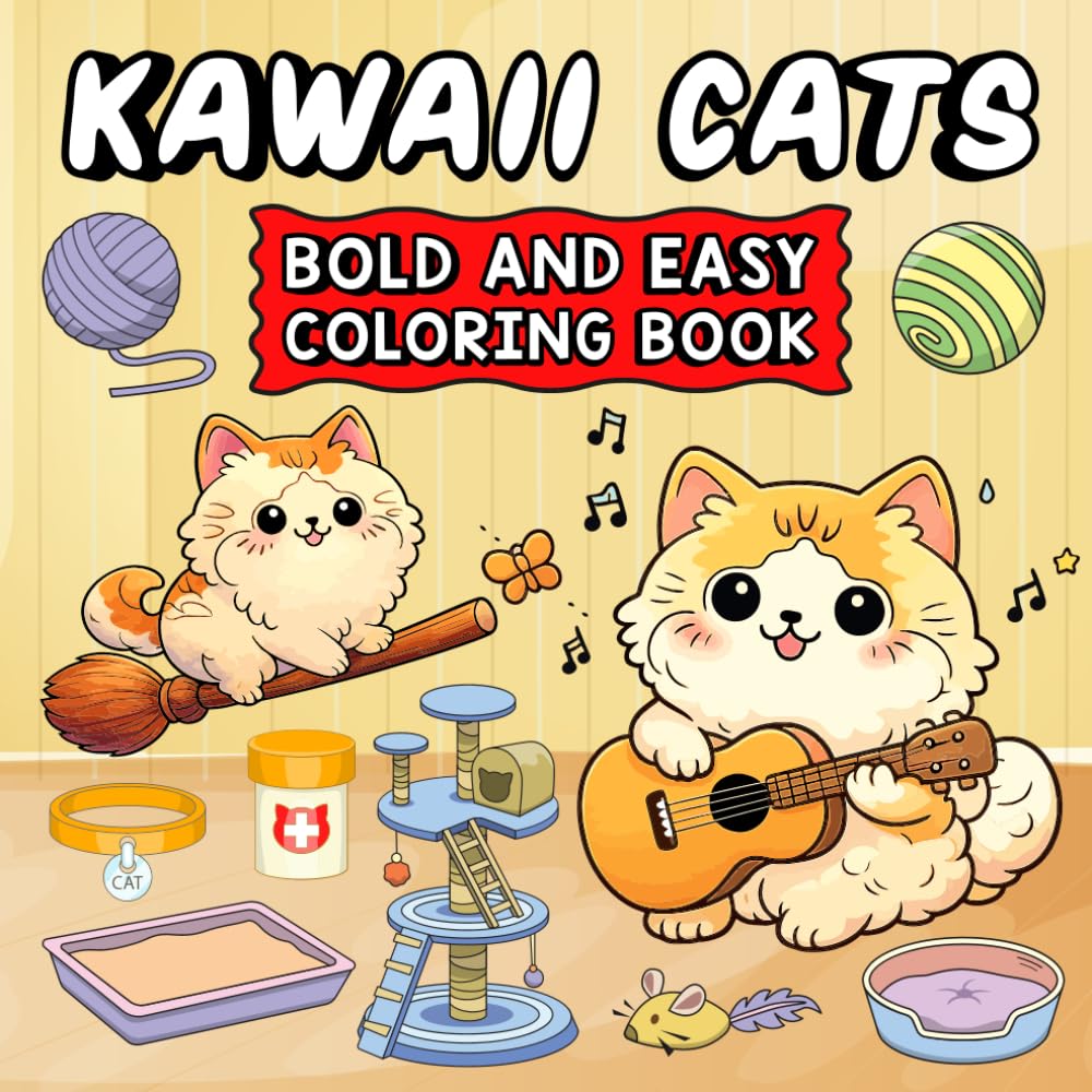 Kawaii Cats: Bold And Easy Coloring Book