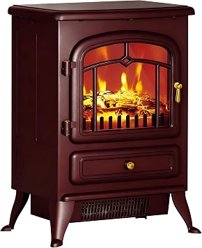 HOMCOM 22" Electric Fireplace Heater, Freestanding Fire Place Stove with Realistic LED Flames and Logs, and Overheating Protection, 725W/1450W, Red