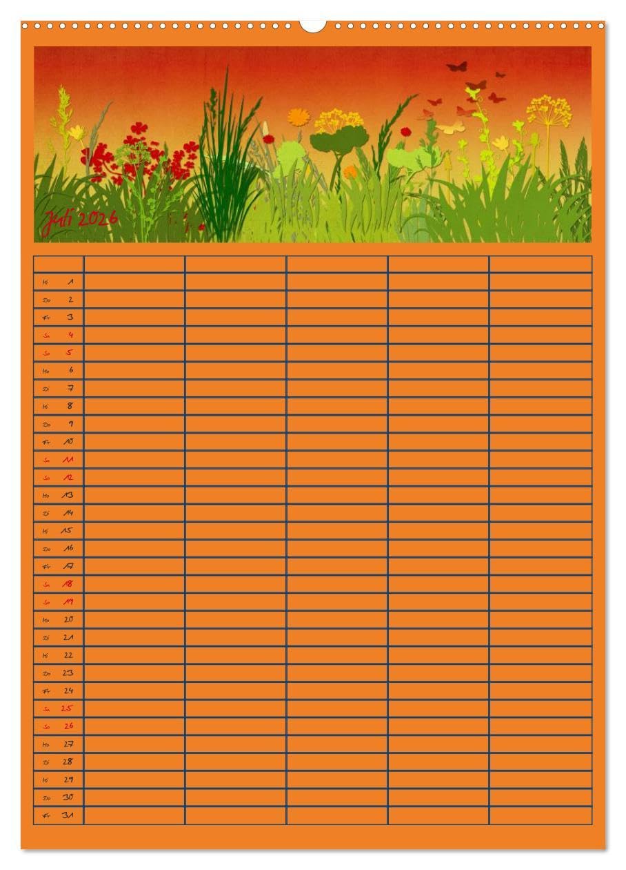 Unser buntes Familienleben (Wandkalender 2026 DIN A2 hoch), CALVENDO Monatskalender: Der farbenfroh und heiter illustrierte Monatsplaner für die ganze Familie (CALVENDO Spass)
