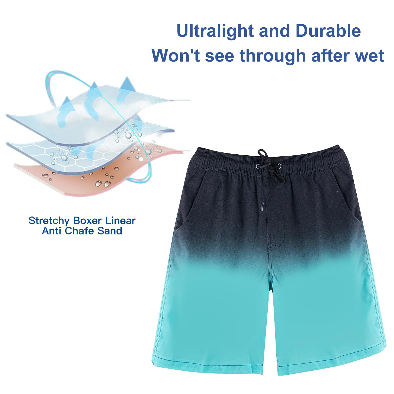 Maillot de Bain Homme avec Poche Short de Bain Imperméable à Séchage Rapide Short de Bain avec Cordon de Serrage Réglable Loisir Pantalon Court de Plage