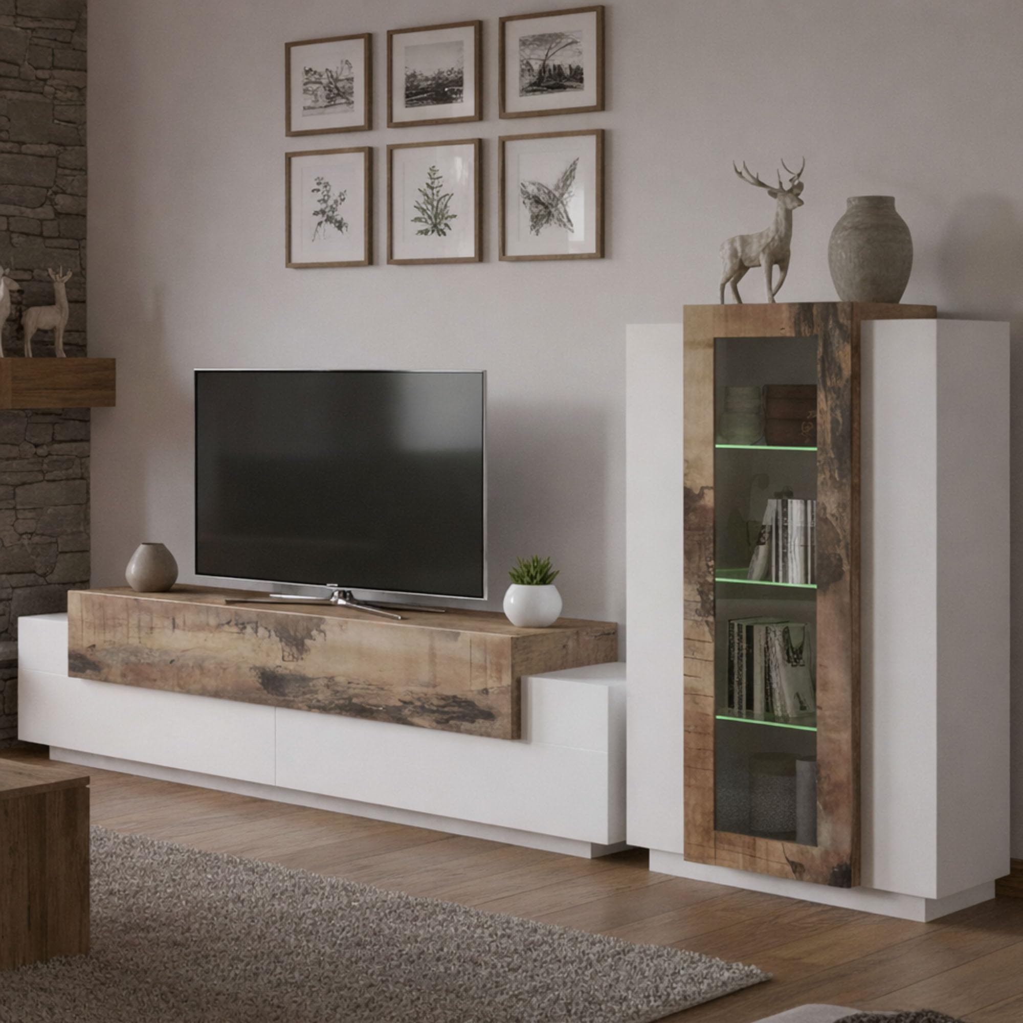 Dmora Parete Attrezzata Mirko 45x280x121h cm Bianco Lucido Modulabile 12 Ripiani, 14 Vani Made in Italy