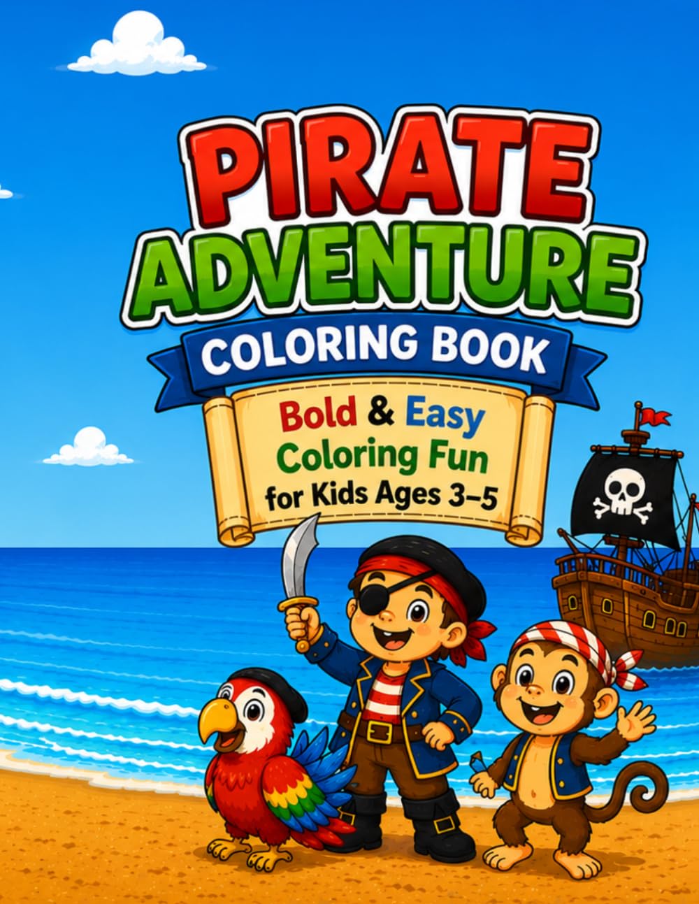 Pirate Adventure Coloring Book: Bold & Easy Coloring Fun for Kids Ages 3–5