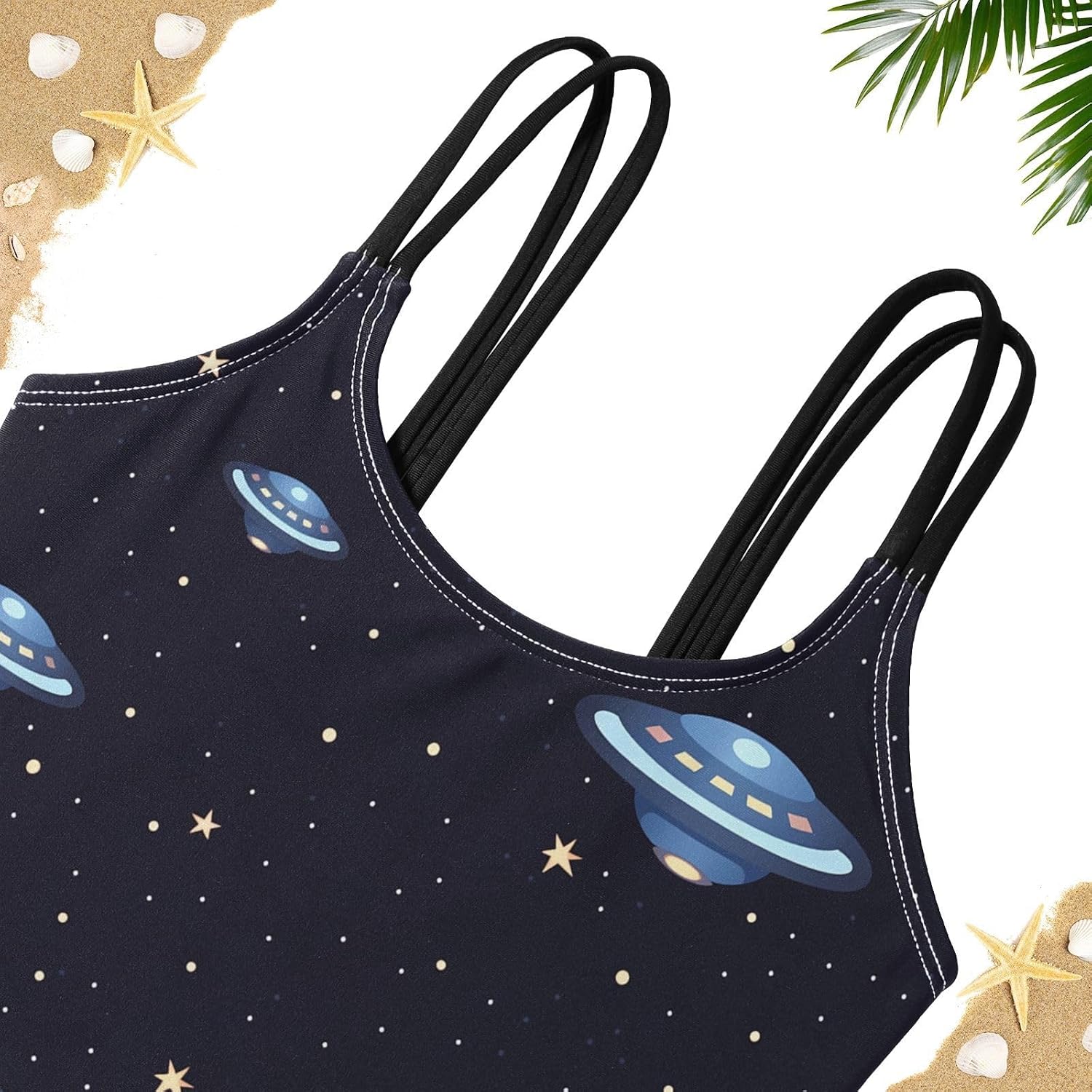 visesunny Girls Two Piece Swimsuits Star UFO Pattern Girl's Bikini Sets Bathing Suits for Girls Size 5-12Y