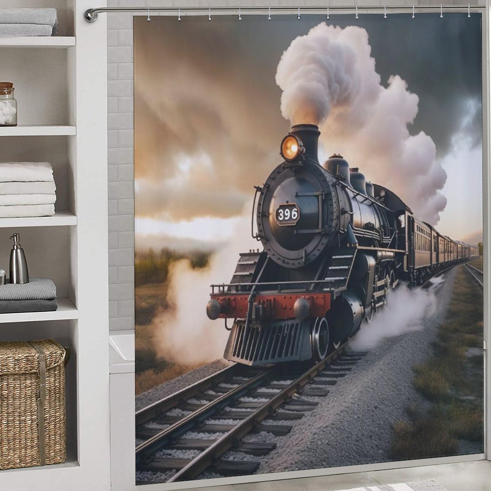 Train à vapeur rideau de douche imperméable 183x183 cm avec crochets
