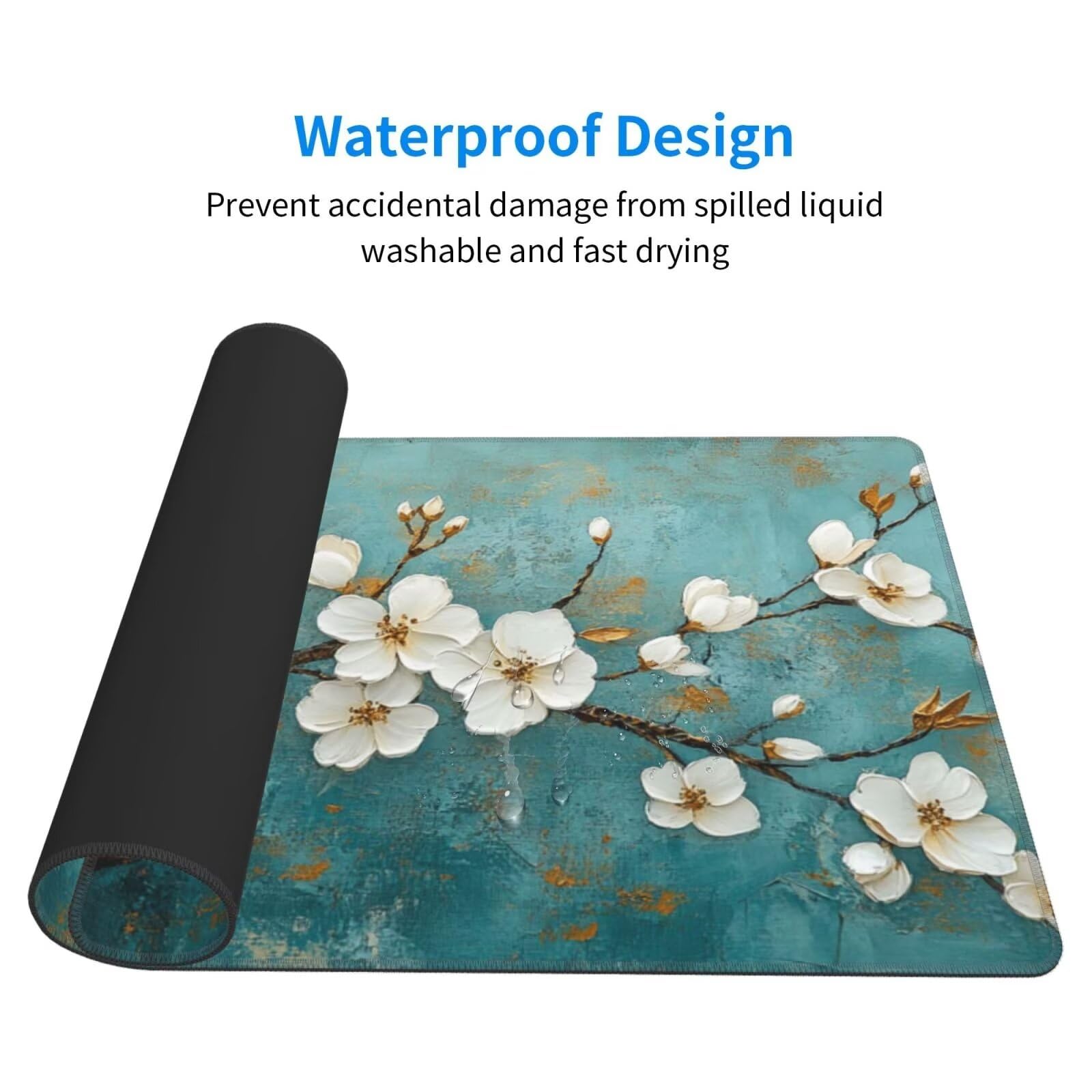 Gaming Mauspad XXL 1000x500x3mm Mousepad Verlängertes Groß Mauspad Schreibtischauflage,Genähte Kanten rutschfeste Gummibasis,Verbessert Präzision Geschwindigkeit Home Office Weiße Birnenblüte L-482