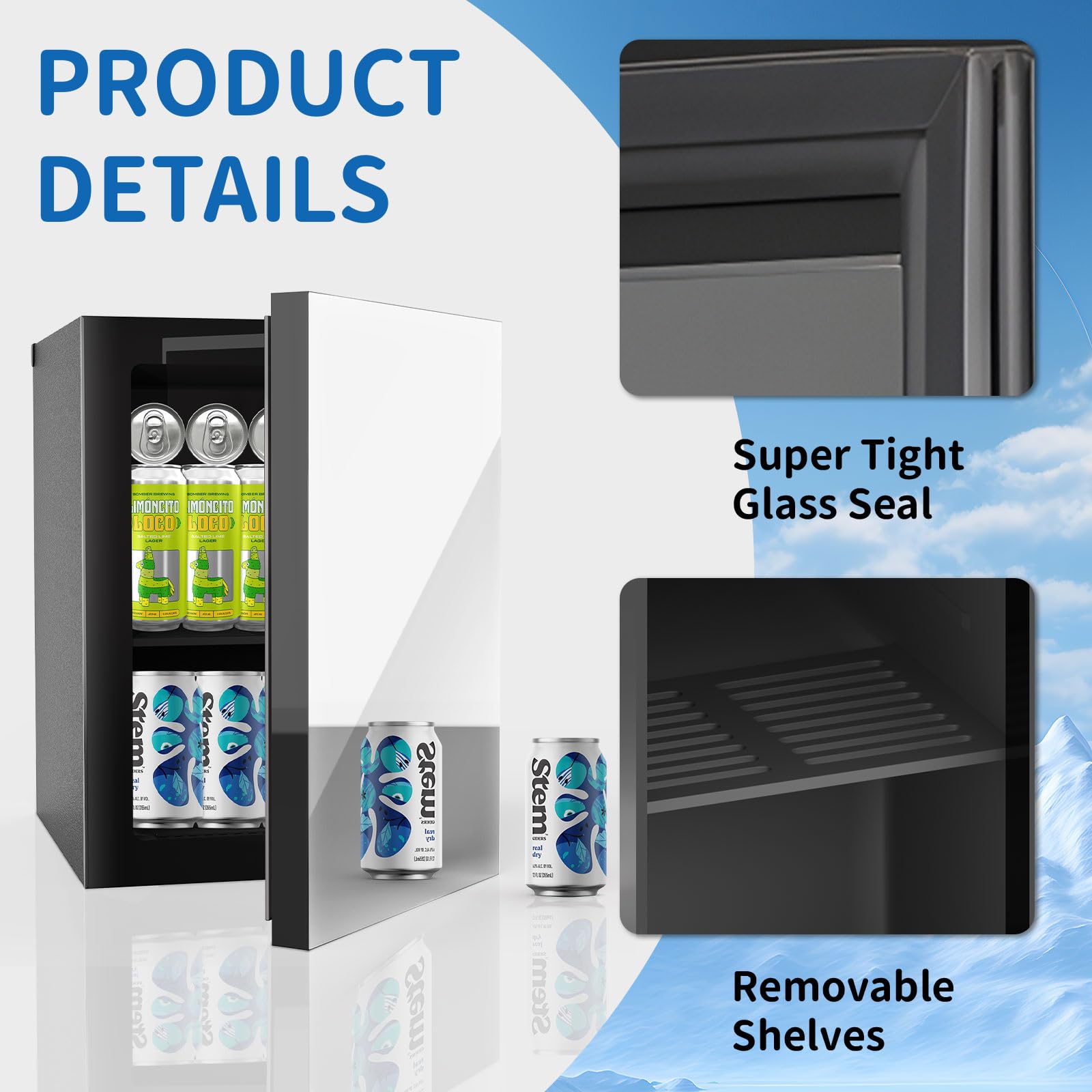 Erivess Compact Freestanding Beverage Refrigerator and Skincare Fridge, 0.9 Cu.Ft Mini Fridge Holds 24 Cans with Mirrored Front Door & Temperature Control for Soda, Beer and Beauty Products on Fridge.com