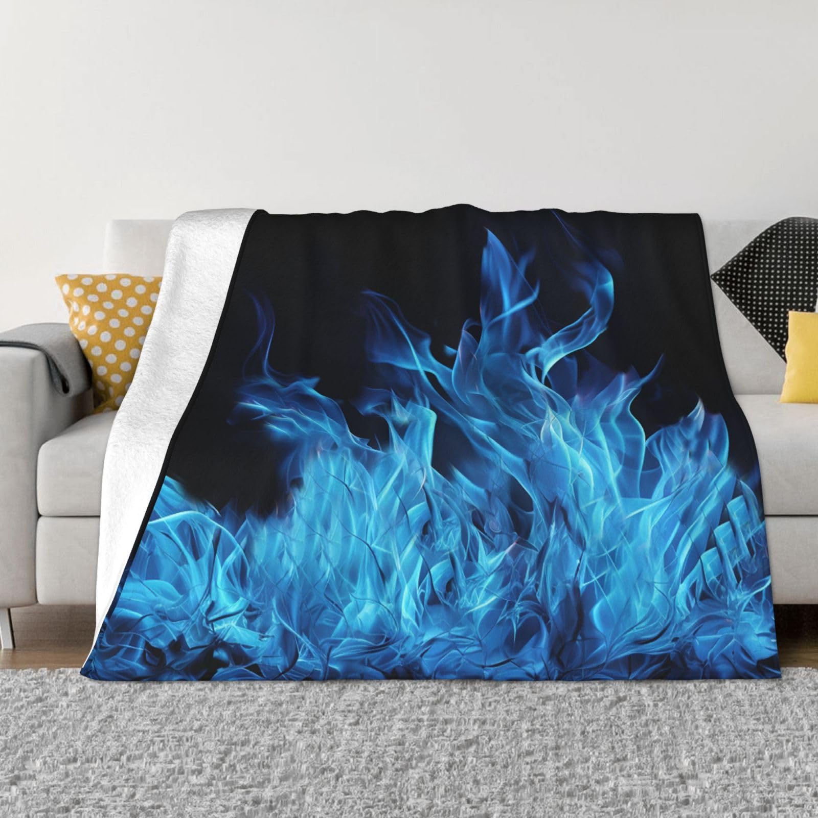KLOPH Blue Flame Throw Blanket 40"x30" Flannel Fluffy Warm Blanket for Couch, Reversible Plush Blankets for Bed, Comfy Fuzzy Blanket for Sofa, Plush Lightweight-Blankets for All Season