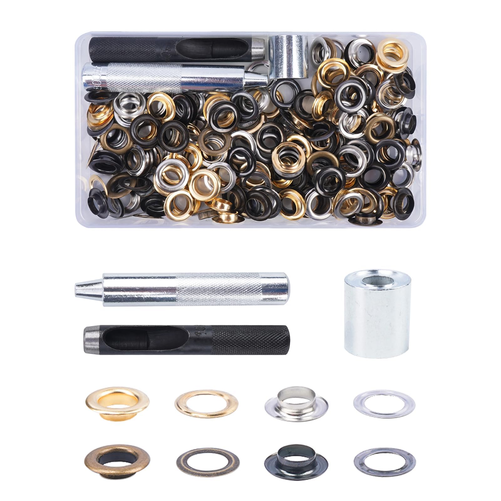 Zythrem 280Pcs Eyelet Punch Kit 10mm Grommets Eyelets Kit Eyelets and Punch Washers Setting Grommet Tool Kit Metal Eyelets for Fabric Leather Shoes Bag Canvas Belt Curtain Tarpaulin DIY Crafts