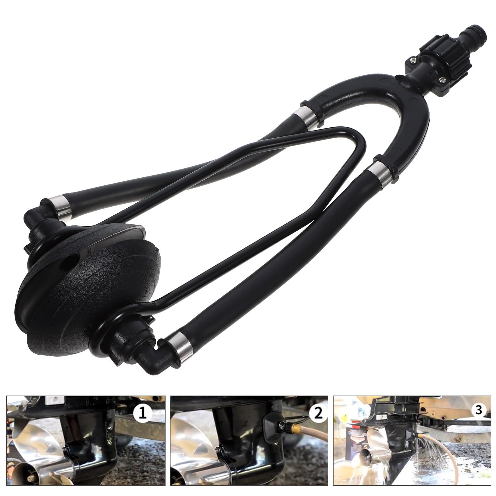 Gatuida Nettoyeur de Moteur Hors-Bord pour Bateau Noir en Nylon et Acier, Alimentation de Rinçage pour Entretien Pratique du Moteur de Yacht